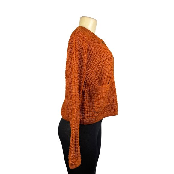 Pretty Garden Chic Womens Orange Knitted Button-Up Cardigan Sweater With Two Poc - Picture 2 of 10